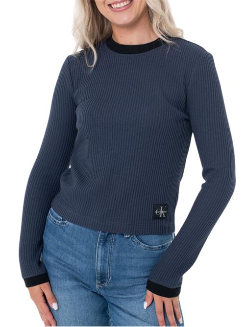 T-shirt manica lunga blu in cotone Calvin Klein Jeans | LV047D225GVEK